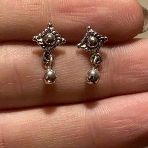 Silver diamond shape small drop earrings